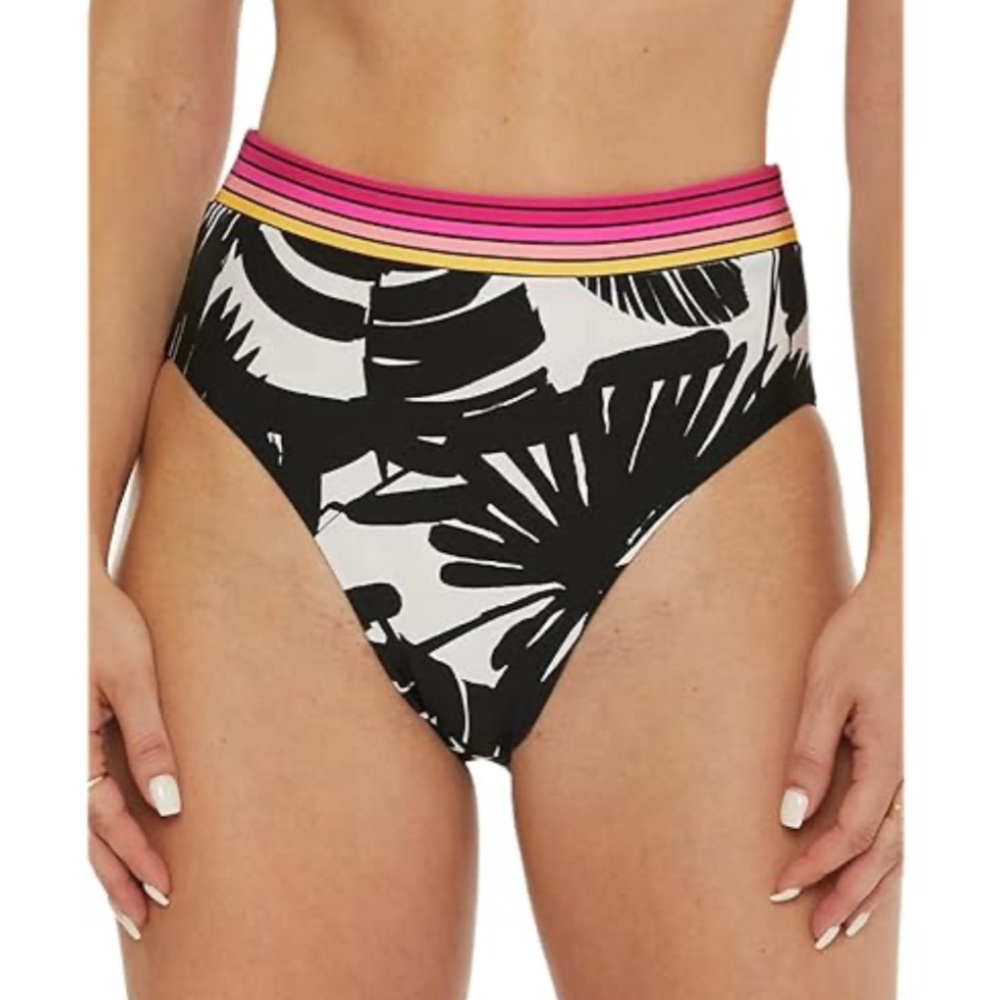 Trina Turk Lennox Reversible Print/Solid Hipster Swim Bottom Black Vanilla
